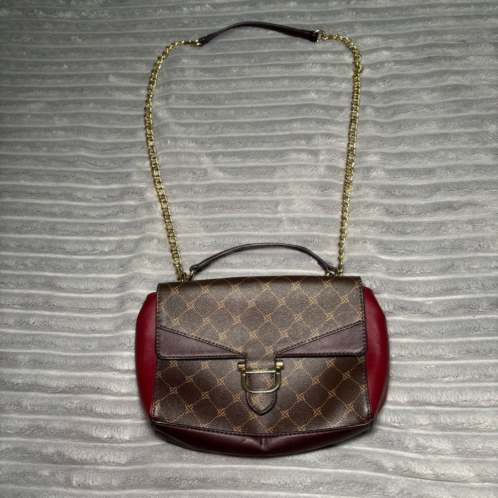 Nine West Double‎ Chain Handle Handbag- Brown N  Burgundy